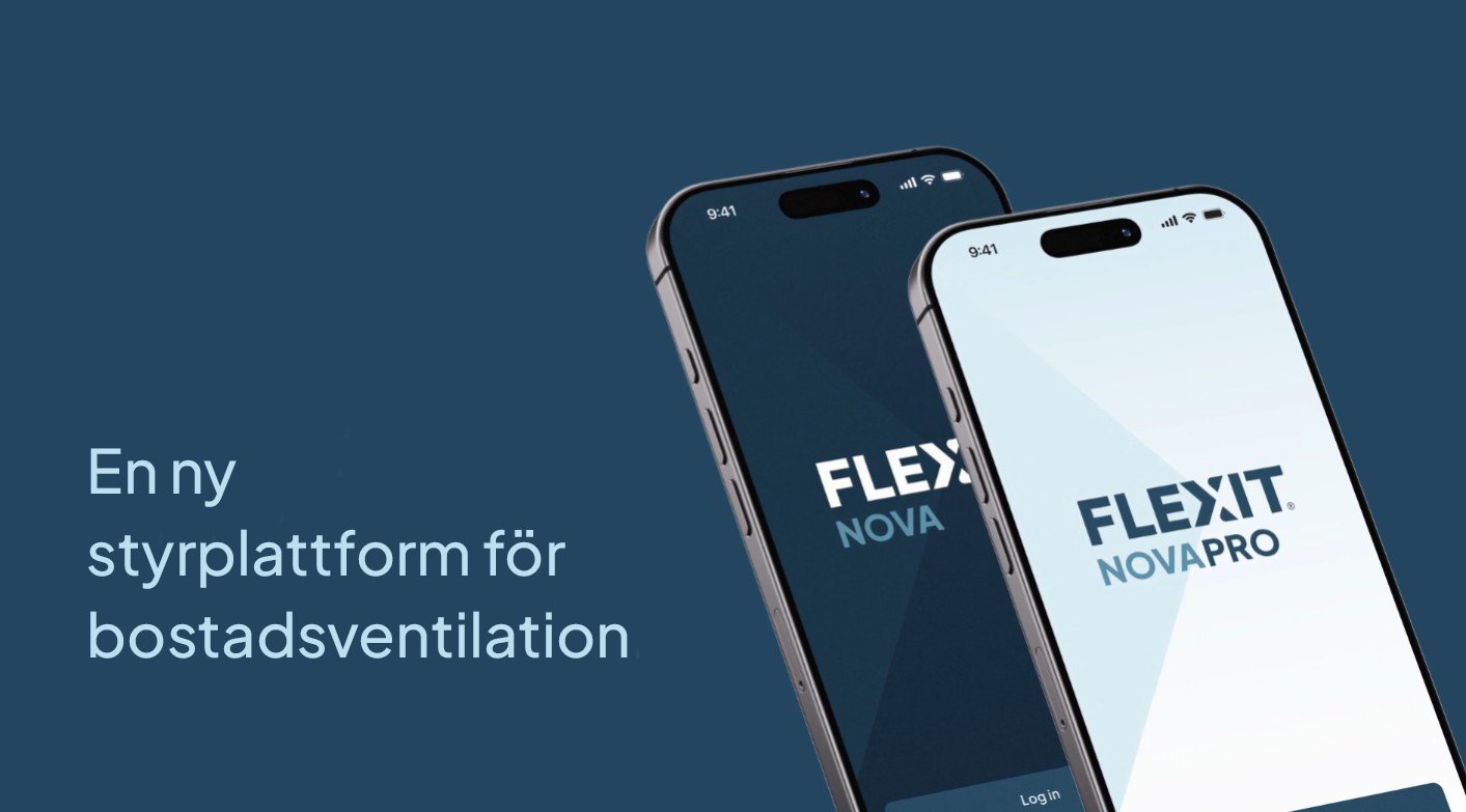 Flexit NOVA och NOVAPRO på smartphones – appar för slutanvändare och yrkesverksamma inom bostadsventilation.