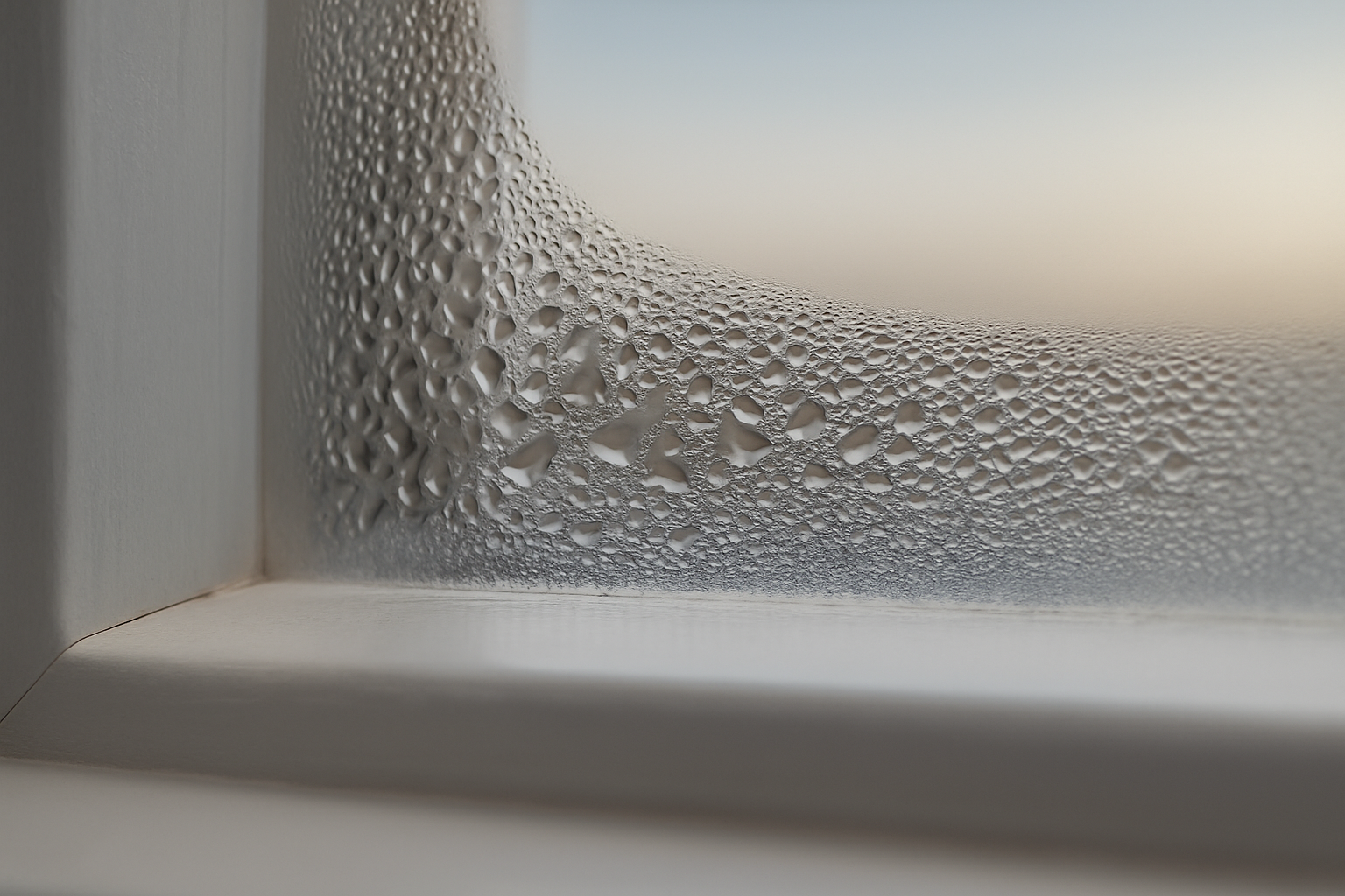 Kondens på innvendig vindu ved kaldt vær.