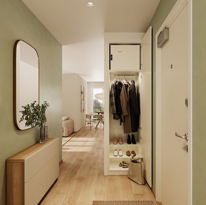Nordic L6 ventilasjonsaggregat montert på loft med tilkoblede ventilasjonskanaler