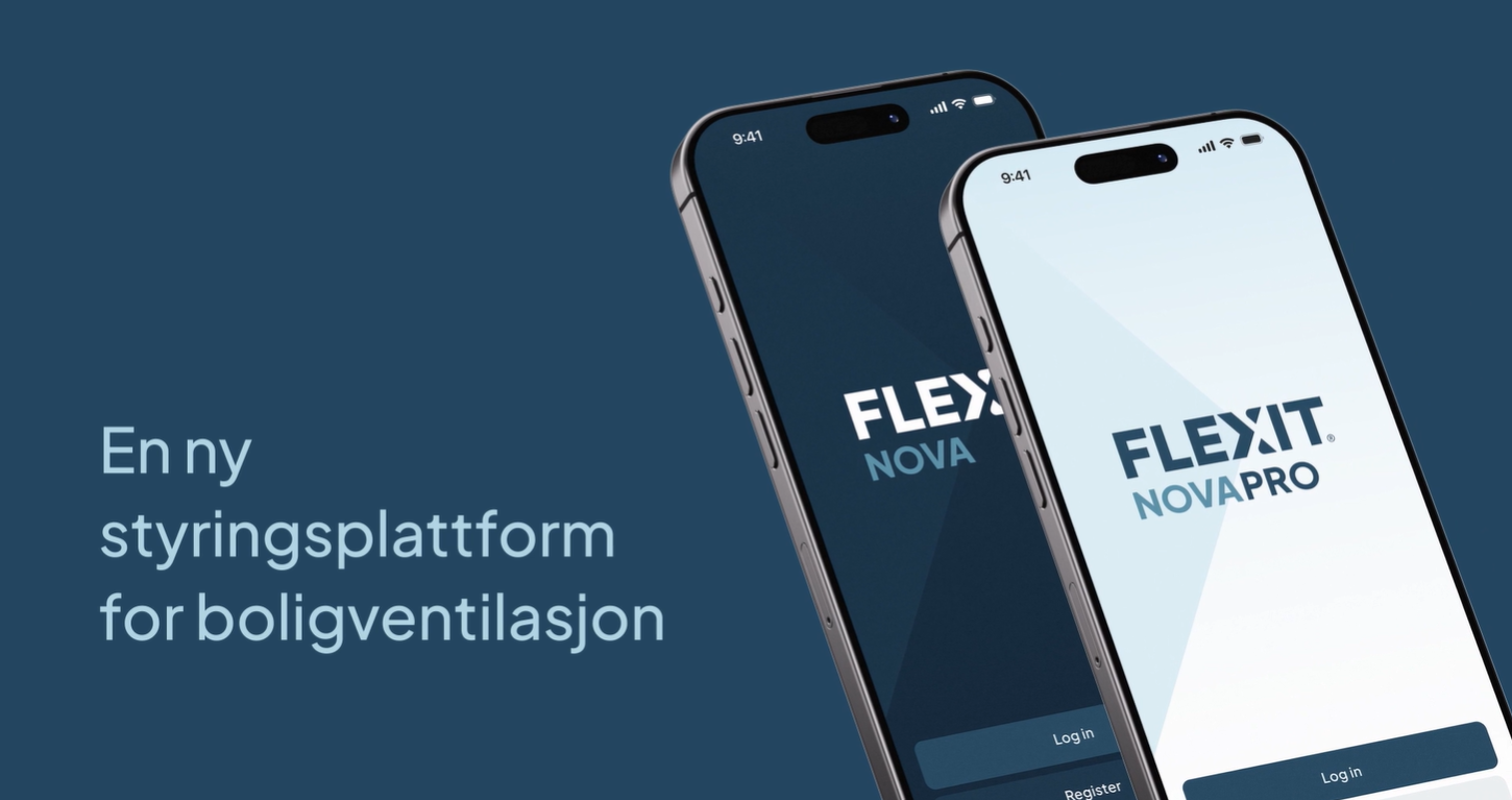 Flexit NOVA og NOVAPRO på smarttelefoner, apper for sluttbrukere og fagpersoner innen boligventilasjon.