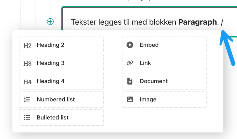 Hvordan sette inn elementer i en tekst.