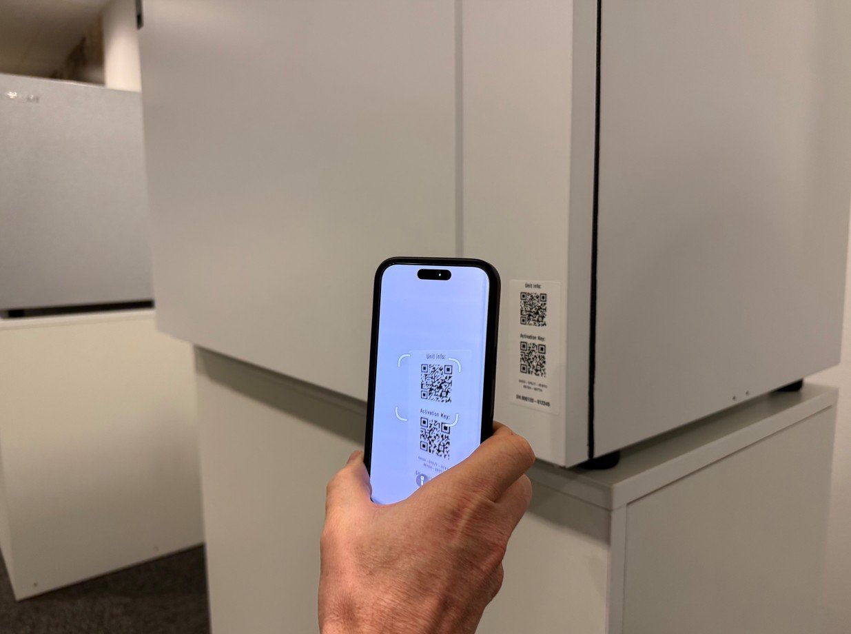 Scanning QR code on air handling unit to access product information