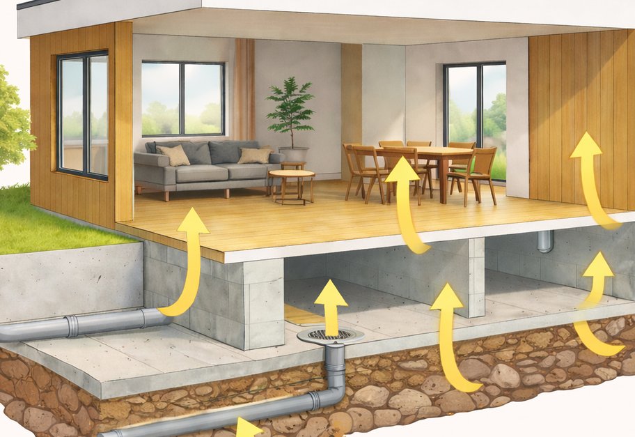 Radon entering house through foundation from ground